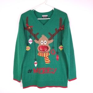 Allison Brittney #MERRY Reindeer Christmas Sweater Large